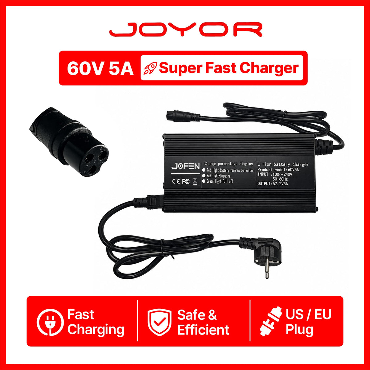 JOYOR T10 60V 5A Fast Charger, US/EU Plug Options
