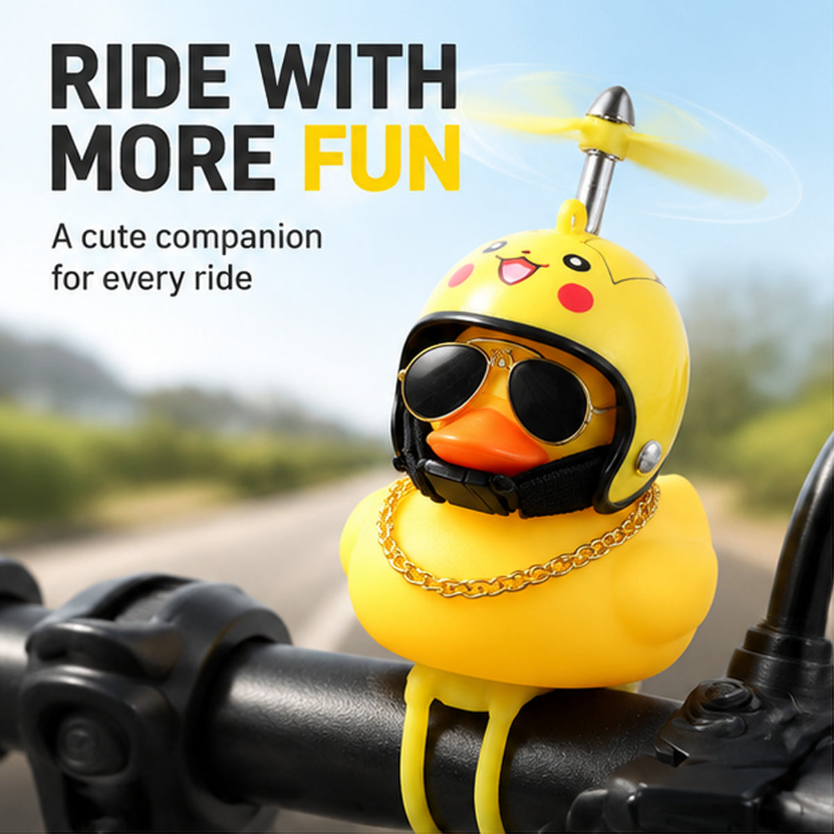 Mini Duck Scooter Handlebar Decor with Spinning Propeller Light for E-Scooters & Bikes