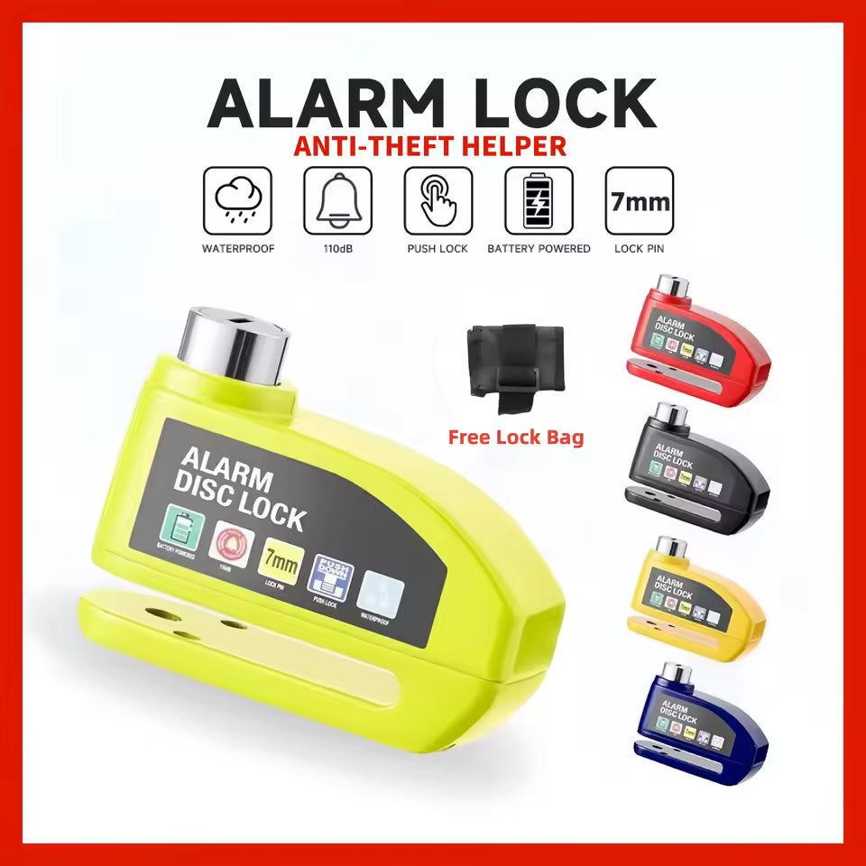E-scooter & E-bike  Disc Lock Safety Protection Padlock Aluminum Alloy AntiTheft Alarm+Reminder Rope+Lock Bag MotorcycleAccessory