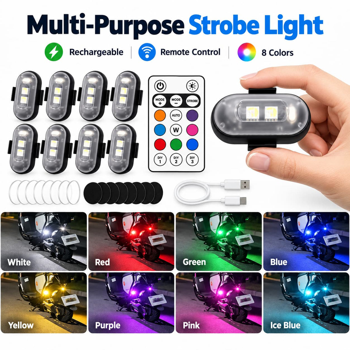 E-Scooter/Bike Wireless Eechargeable Remote-Control LED Strobe Light